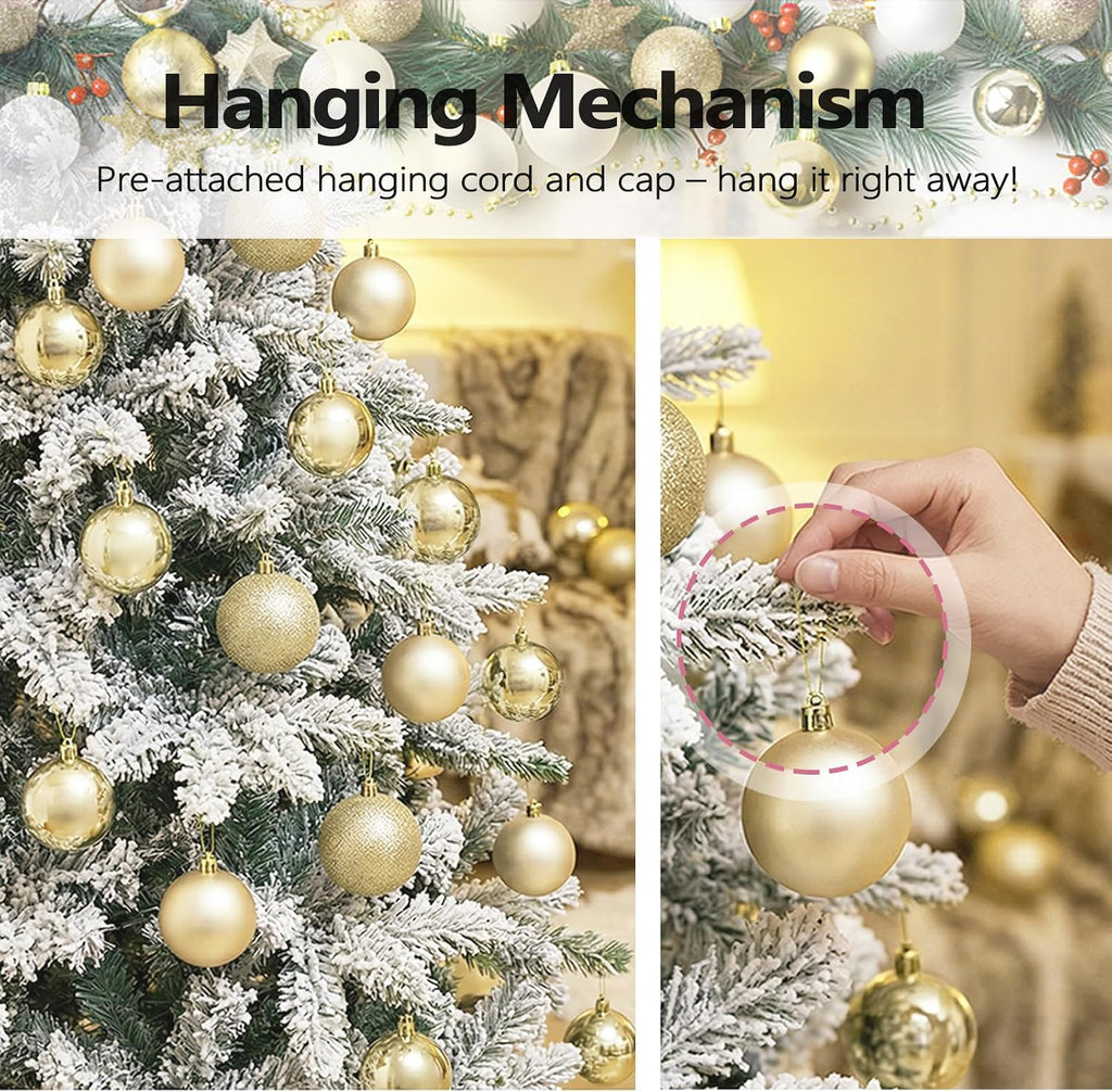 4cm/1.57" Shatterproof Christmas Balls Ornaments, Pre-Strung Hanging Xmas Tree Decorations, 3 Styles Holiday - Set of 24