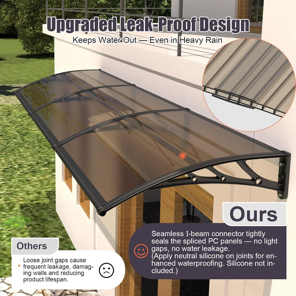 40x60 Window Door Awning Exterior,Polycarbonate Outdoor Overhang Canopy Shelter,UPF 50+ UV Rain Snow Sun