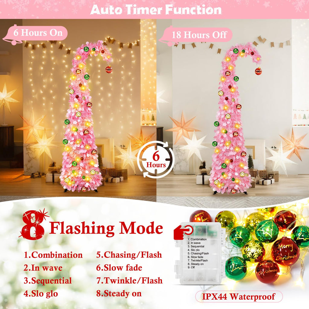 Whimsical with Ball String Lights, 5FT Pink Pop Up Tree