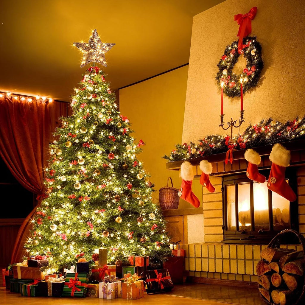 14" 40 LED Christmas Rattan Tree Topper Lighted Star Topper