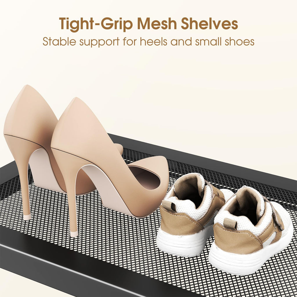 Expandable Shoe Rack for Closet, Adjustable Metal Shoe Organizer with Sturdy Mesh Shelves for Boots & Heels