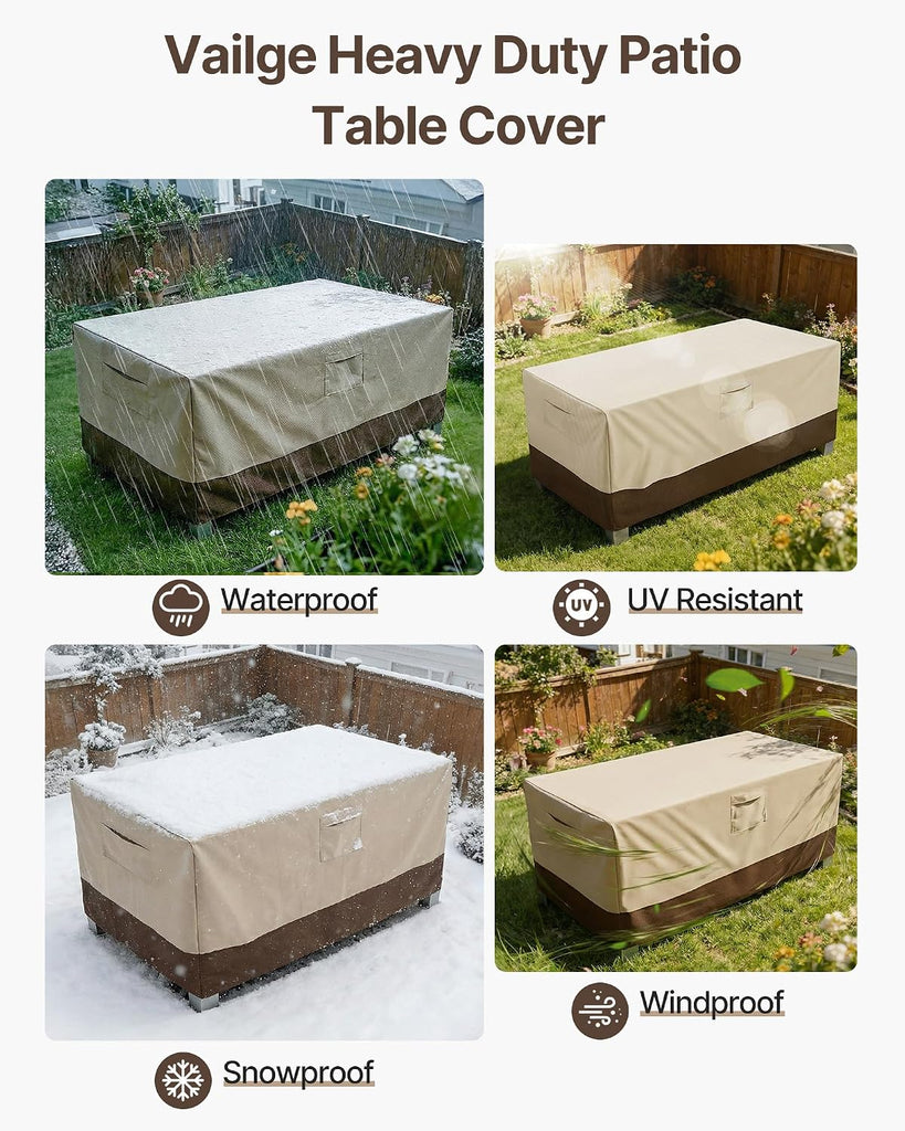 Outdoor Table Cover Rectangular, Patio Furniture Covers Waterproof | 600D Oxford Patio Table Cover with Windproof