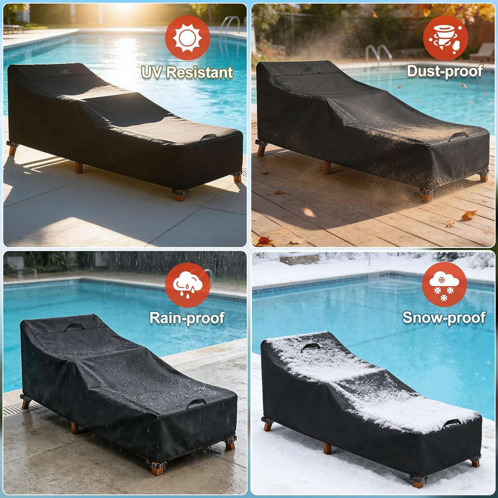 Outdoor Chaise Lounge Covers, 80L x 30W x 30H Inches, 2-Pack, Black | Patio Pool Lounge Chair Covers, 420D Oxford