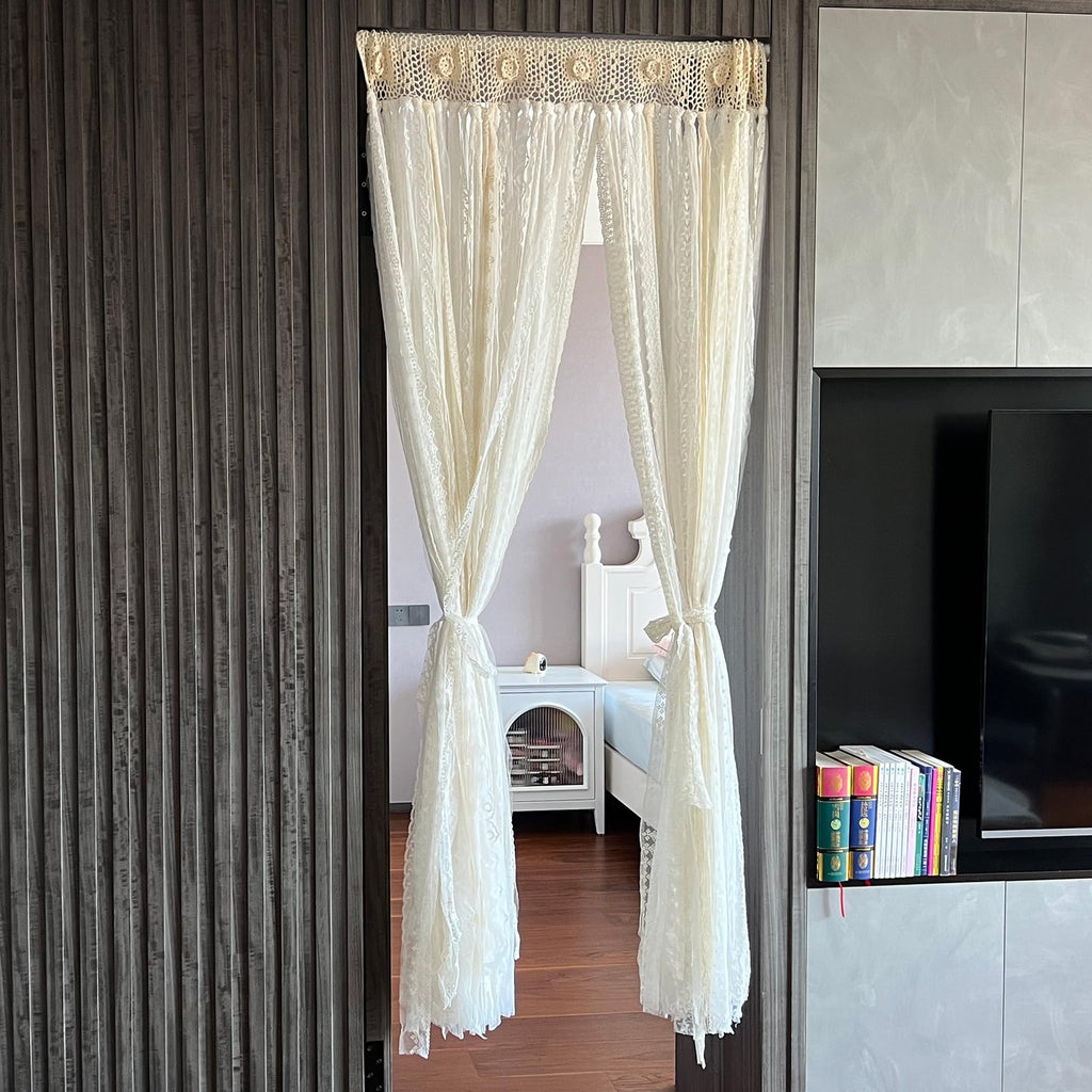 Lace Closet Curtain for Open Closet Boho Macrame Cotton Doorway Curtain Privacy Room Divider Curtain Kitchen Bathroom
