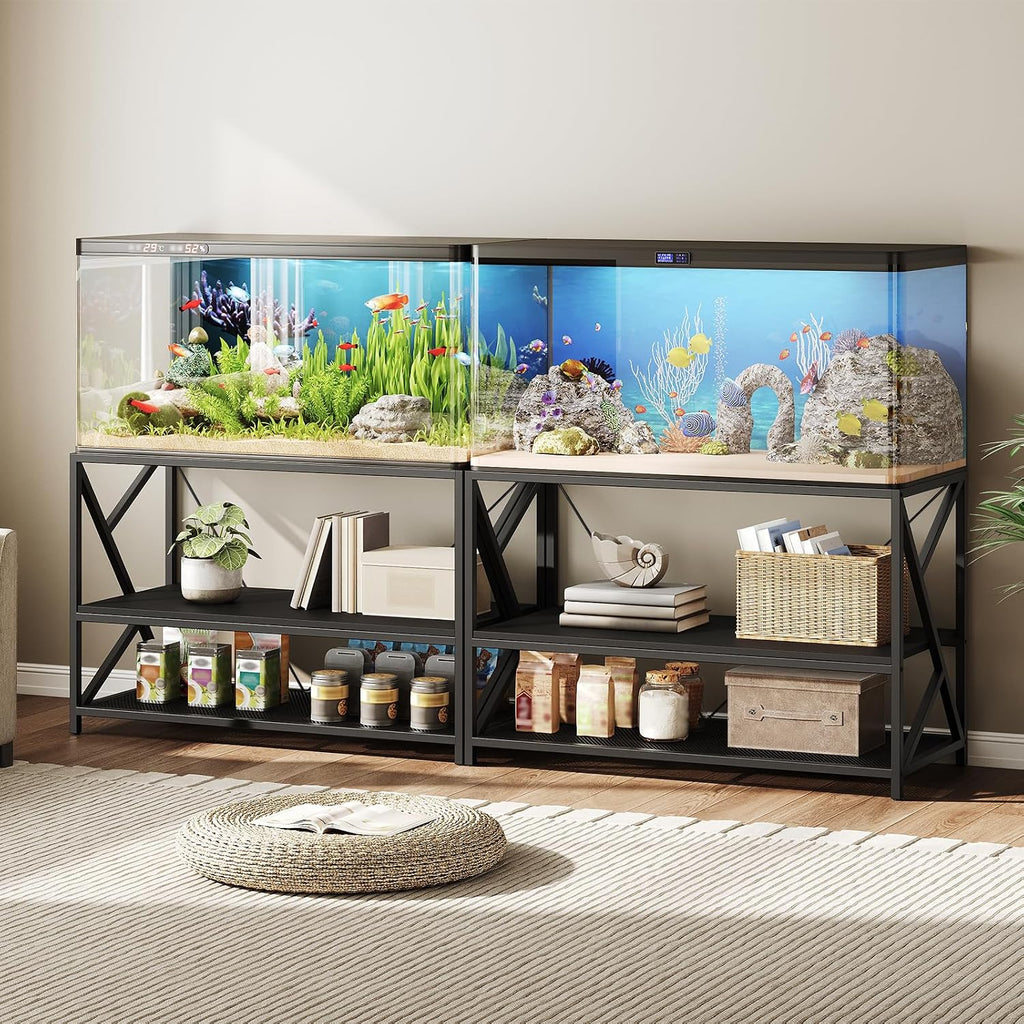 55-75 Gallon Fish Tank Stand with 3-Tier Storage Shelf, Metal Aquarium Stand for Reptile Terrarium Turtle and Breeder