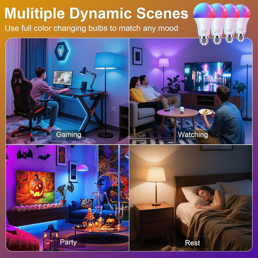 Smart Light Bulbs - Led Dimmible Color Changing Light Bulb for Home Works with Bluetooth Music Sync - A19 RGB