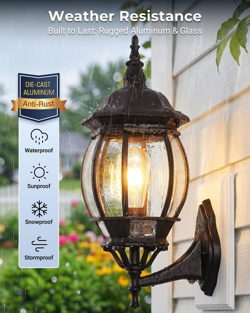 Bronze Large Dusk to Dawn Exterior Porch Light Wall Mount, Anti-Rust