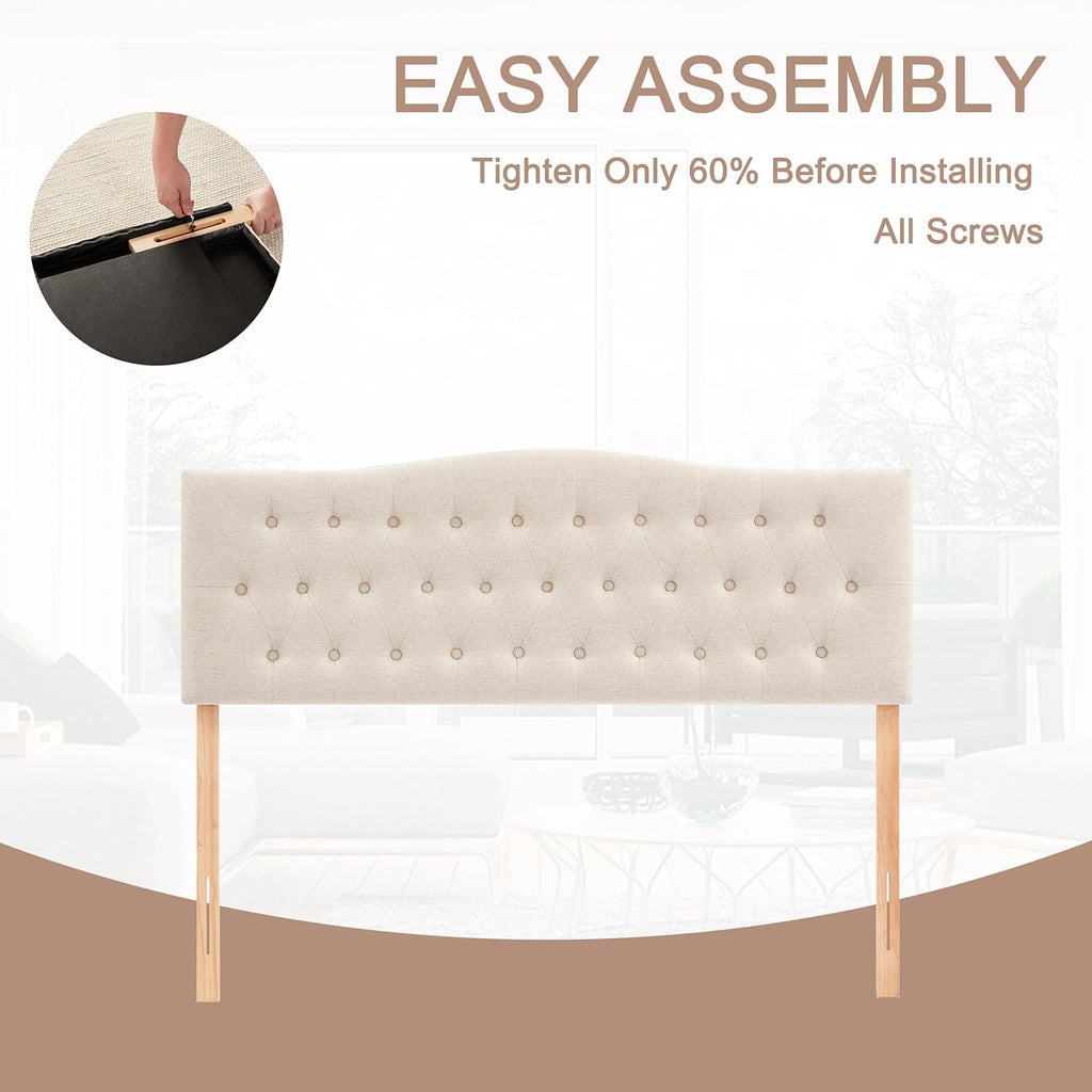 Tufted Upholstered Headboard Queen, Sturdy and Durable Solid Wood Bed headboard, Fabric Headboard Adjustable Height