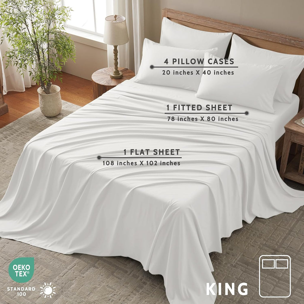 King Sheets Set - 6 Piece Luxuriously Soft & Cooling Sheets King - Ultra Soft 16" Deep Pocket King Sheet Set - Fitted