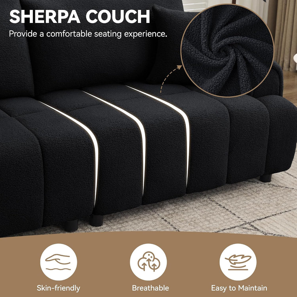 88 "Modern Boucle Sofa Couch, Oversized Comfy 3 Seater Sherpa Curved Sofas Deep Seat