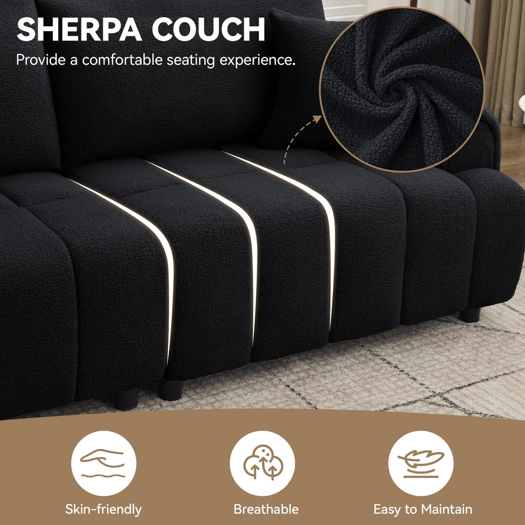 88 "Modern Boucle Couch, Oversized Comfy 3 Seater Sherpa Curved Sofas Deep Seat, Upholstered Loveseat Teddy Round Arm