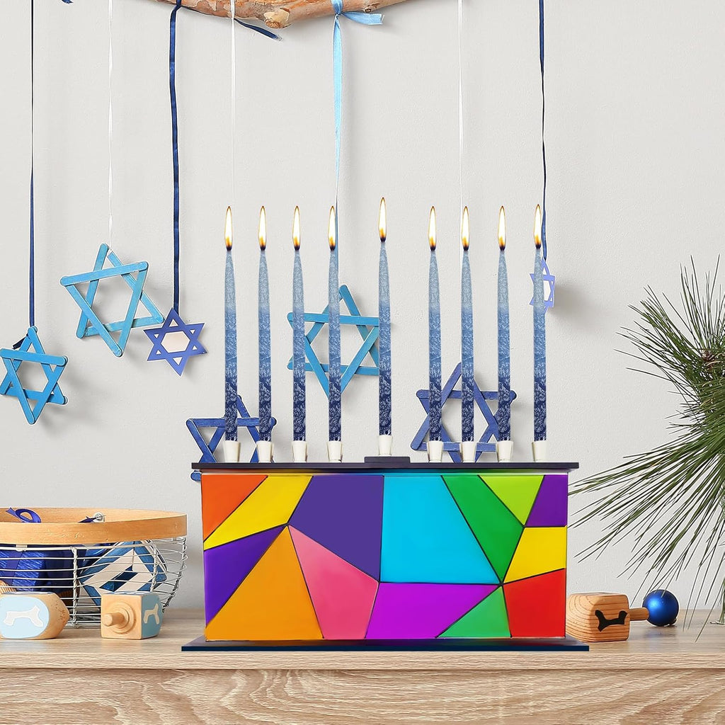 Geometric Design Glass Candle Hanukkah , Handcrafted Design, 11 Inch