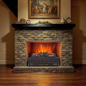 26" Electric Fireplace Log Set, Realistic Resin Logs Insert with 4 Flame Brightness, 1400W Heater with Thermostat &