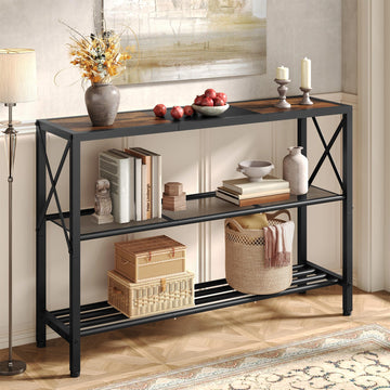 Industrial Console Table, 3 Tier Entryway Table, Hallway Tables, Narrow Sofa Tables with Shelves, Entrance Table