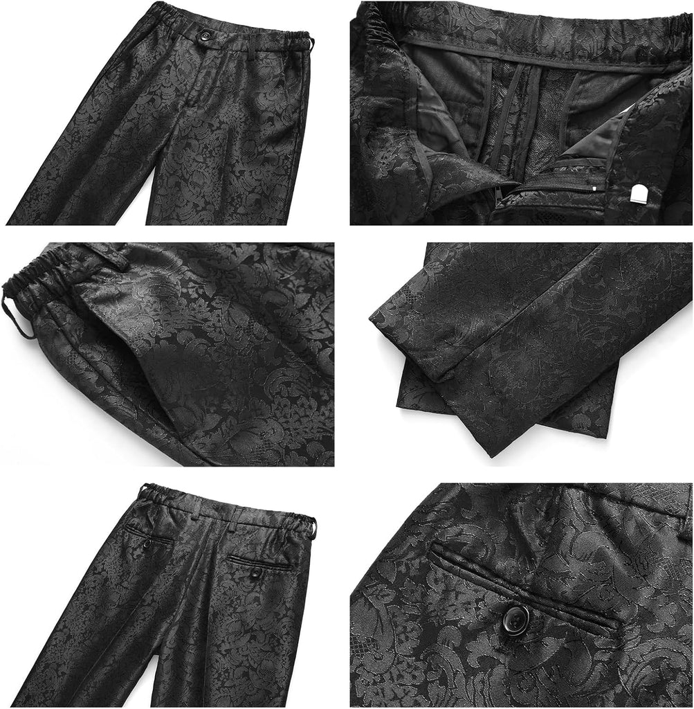 Boys Suit 3 Pieces Slim Fit Tuxedo Formal Set with Floral Jacquard Jacket Pant Vest for Wedding Prom Party