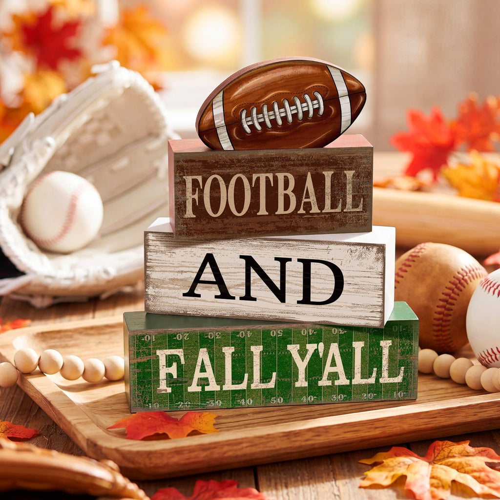 4 Pcs Fall Football Table Decorations Sport Block Sign