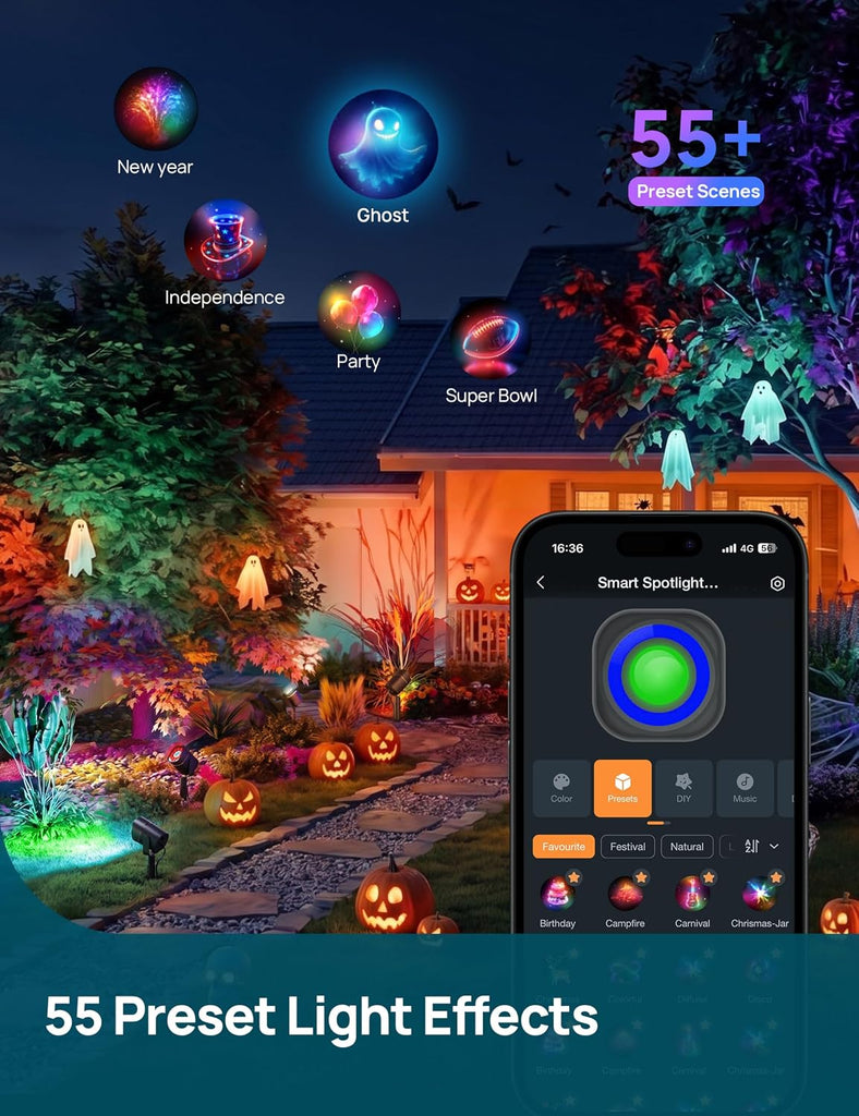 Smart Low Voltage Landscape Lighting, 800lm RGBW Outdoor Spotlights, Waterproof, Works with Alexa & Google Home