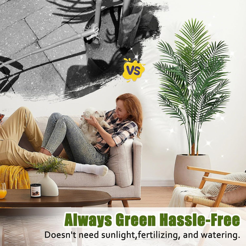 Artificial Palm Tree Outdoor 5ft, Large Fake Tropical Areca Palm Tree with 13 Trunks, Tall Faux Floor Plants