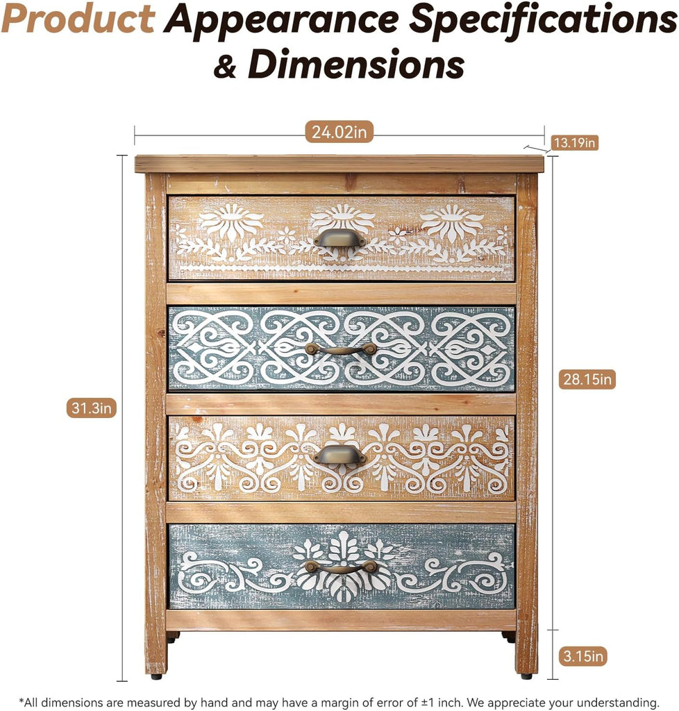Small Solid Wood Storage Cabinet with Drawers,Vintage Accent Cabinet | Storage Drawers,Accent Credenza,Solid Wood