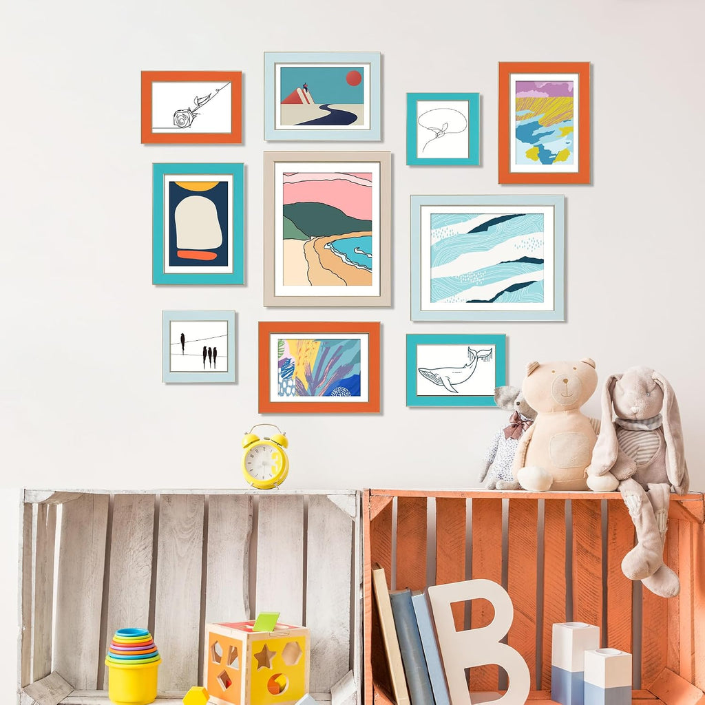 8x10 Picture Frames Set of 4, Colorful Photo Frame Modern Style | High Definition Tempered Real Glass, Wall Mounted