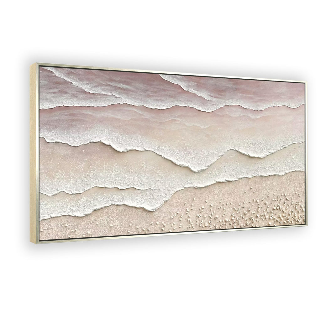 Beach Wave Textured Wall Art - Hand Painted Abstract Wall Painting Framed Artwork 60x30 Horizontal Canvas Extra Large