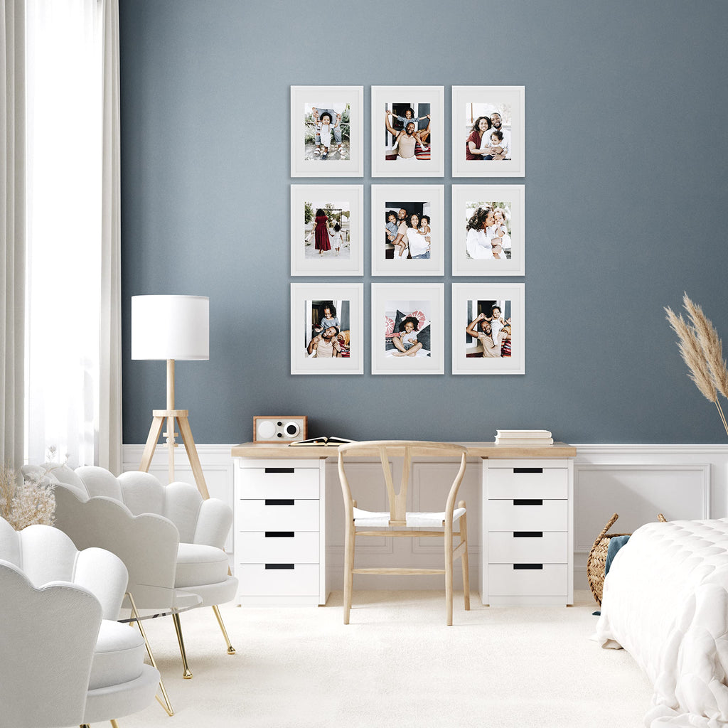 9 Piece Gallery Wall Frame Set, 11x14 Inch, White