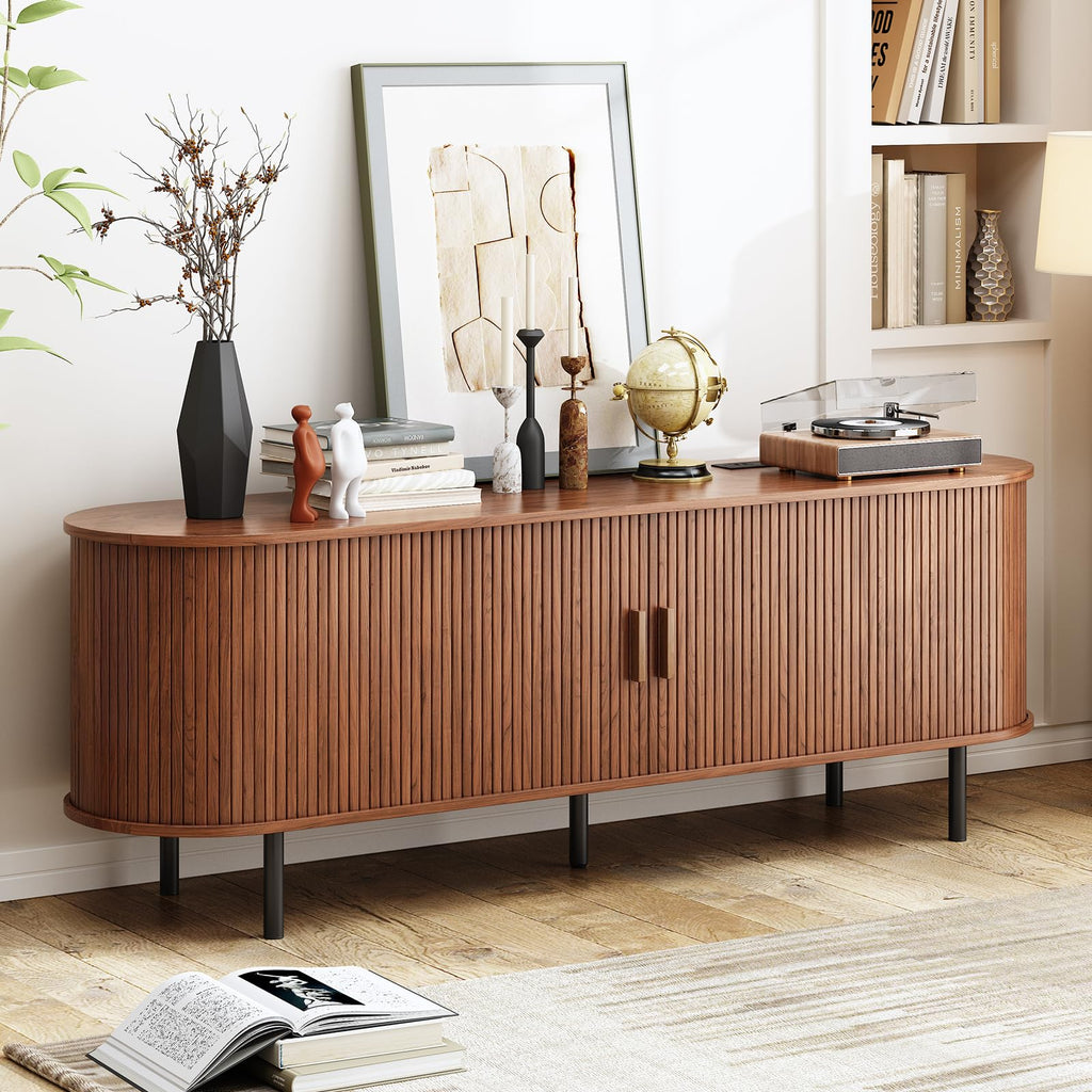 63" Mid Century Modern TV Stand with Sliding Doors for 65" TV