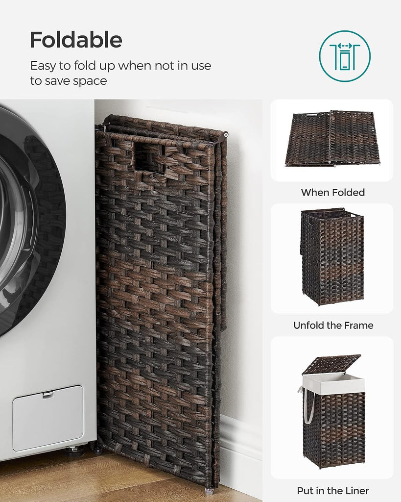 Laundry Hamper with Lid, 17.2 Gallon (65 L) Synthetic Rattan Clothes Laundry Basket with Lid and Handles, Foldable