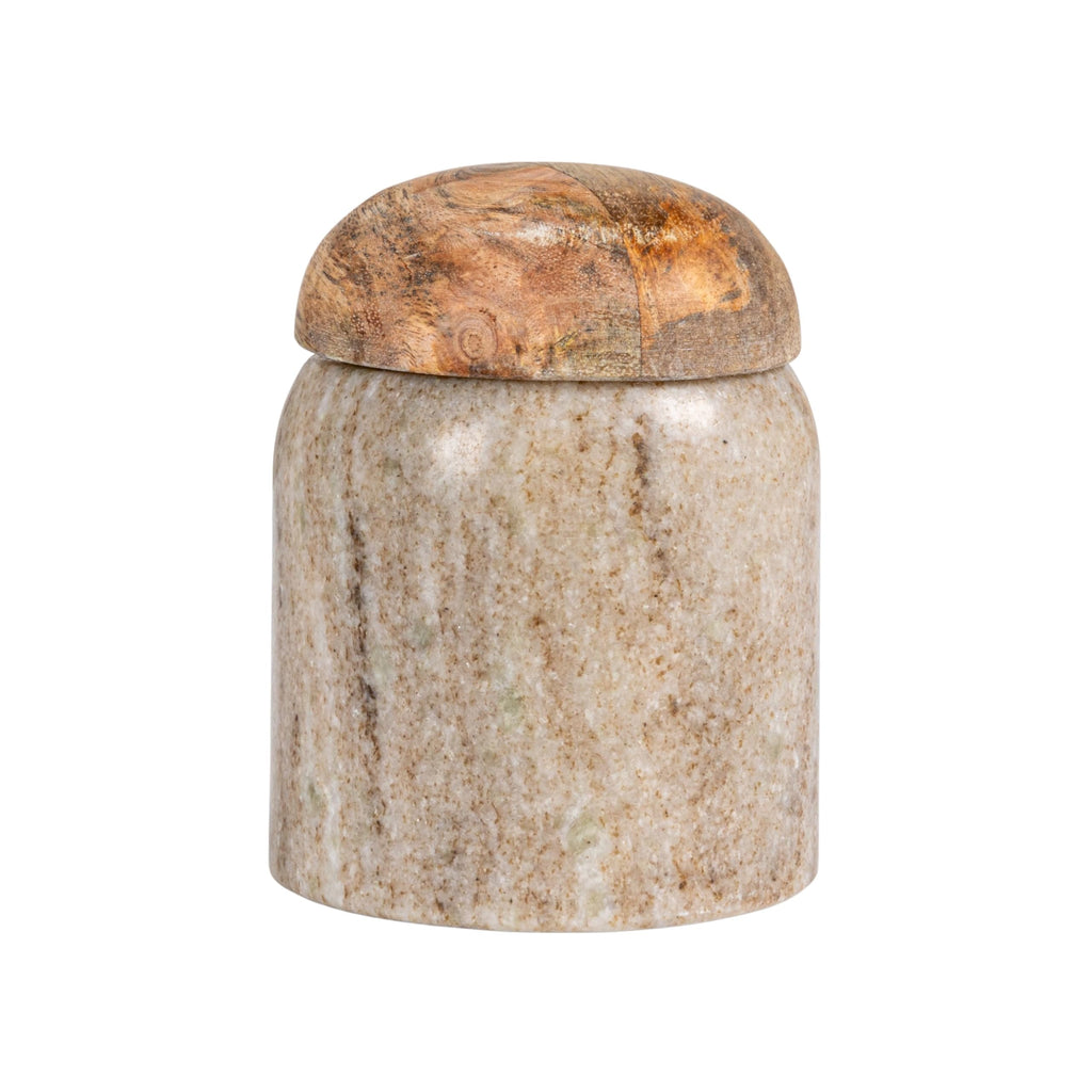 Modern Marble Canister with Wood Lid, Natural