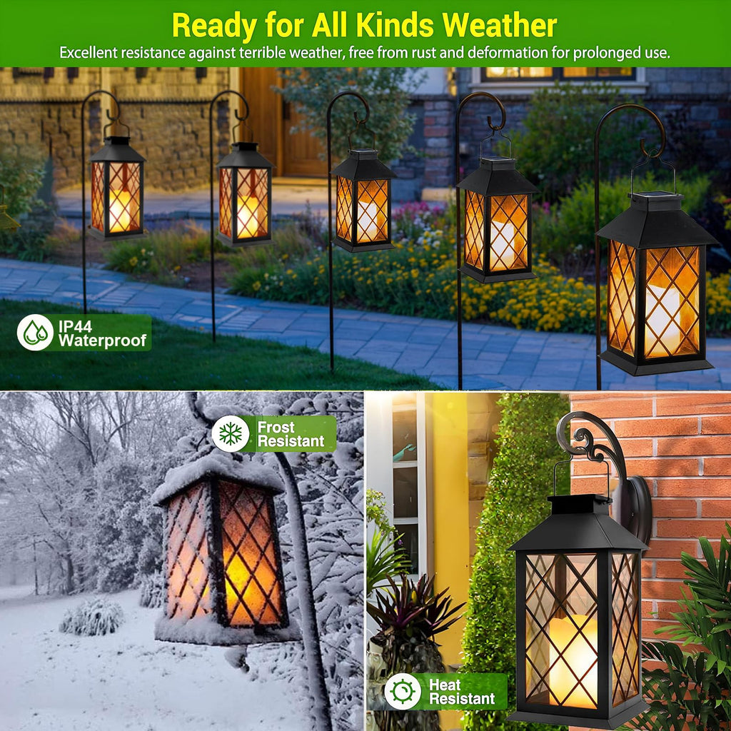 2 Pack 14" Large Tempered Glass Solar Lanterns Outdoor Waterproof