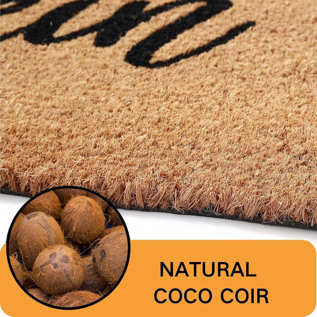 Halloween Welcome Door Mat Combo Set, Skeletal Hand Coco Coir Doormat -28" x 43" Black and White Striped Rug, Autumn