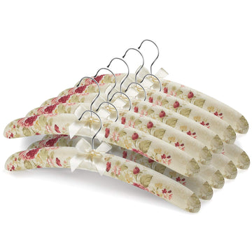 16 Inch Satin Padded Hangers Pack of 10, No Bump Floral Coat Hanger
