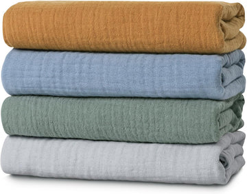 Muslin Swaddle Blankets for Baby Girls and Boys, 4 Pack Breathable and Skin-Friendly Newborn Receiving Blanket, 100%
