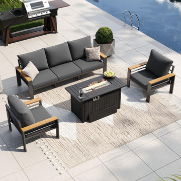 Patio Furniture Set, Aluminum Outdoor Furniture with Fire Pit Table