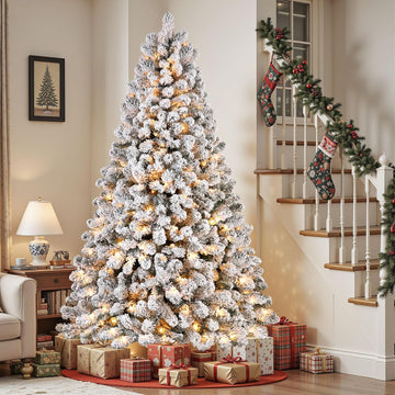 Snow Flocked Spruce Pre-lit Artificial Christmas Tree,White