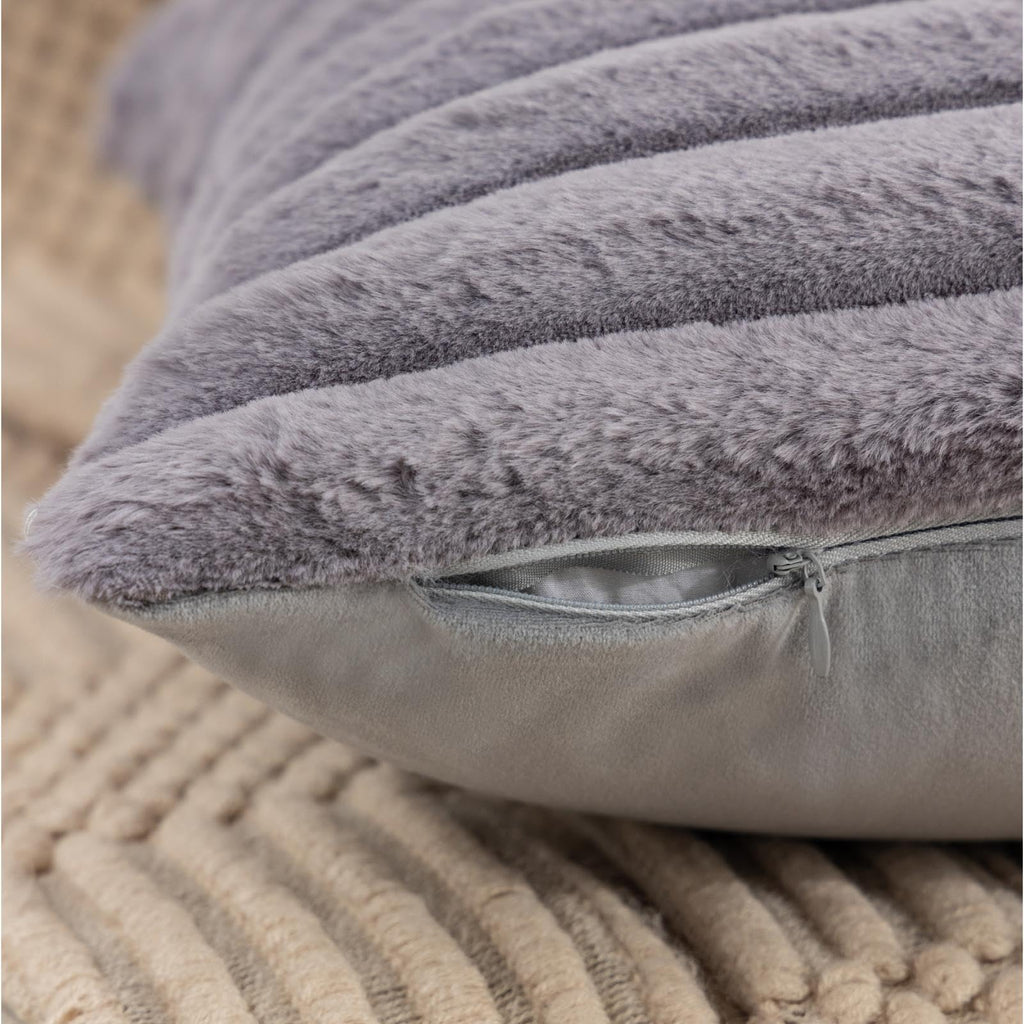 Faux Fur Decorative Throw Pillow Covers 24 x 24 Inch, Dark Grey