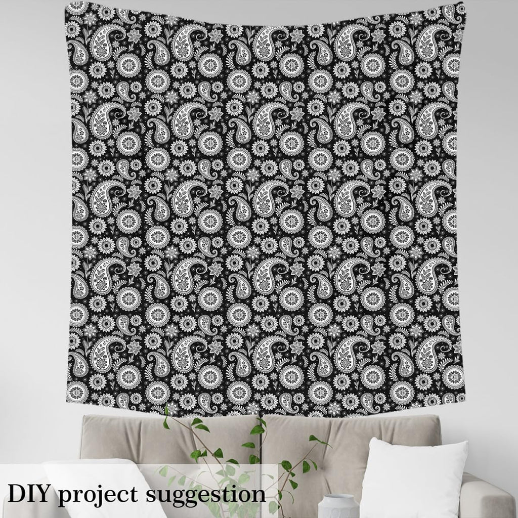 Black White Paisley Fabric by The Yard Indian Style Mysterious Floral Fabrics for Sewing Lovers Botanical Flowers