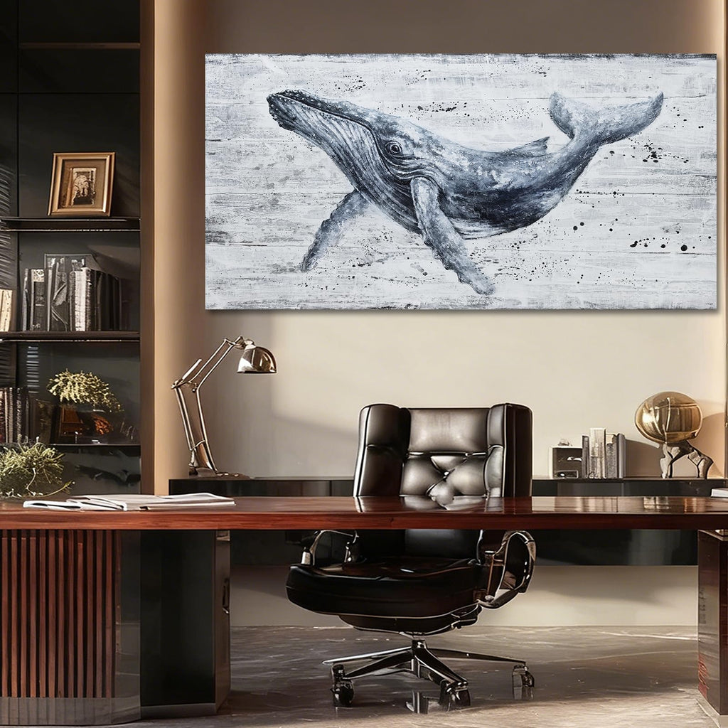 Modern Whale Canvas Wall Art Blue Ocean 24x48 Inch