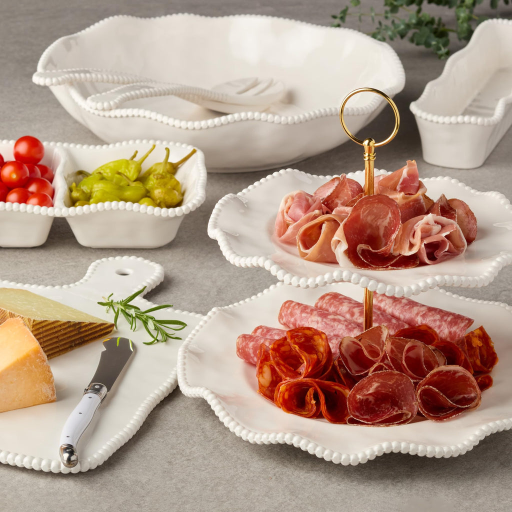 Perlette Off-White Beaded 12-Piece Dinnerware Set - Includes 4 Dinner Plates, 4 Salad Plates, 4 Bowls (7.5" x 2", 22