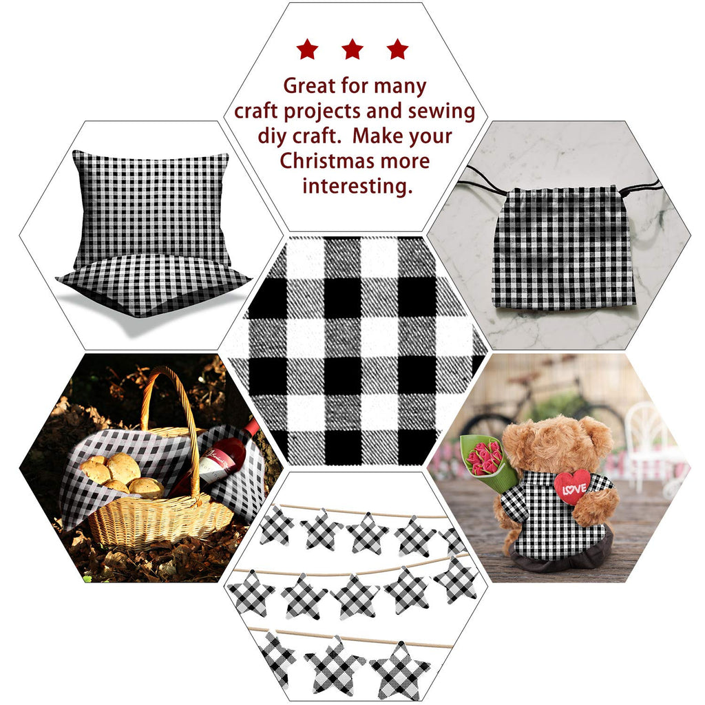 Buffalo Plaid Fabric 56x36 in Cotton Christmas Decoration, White-Black