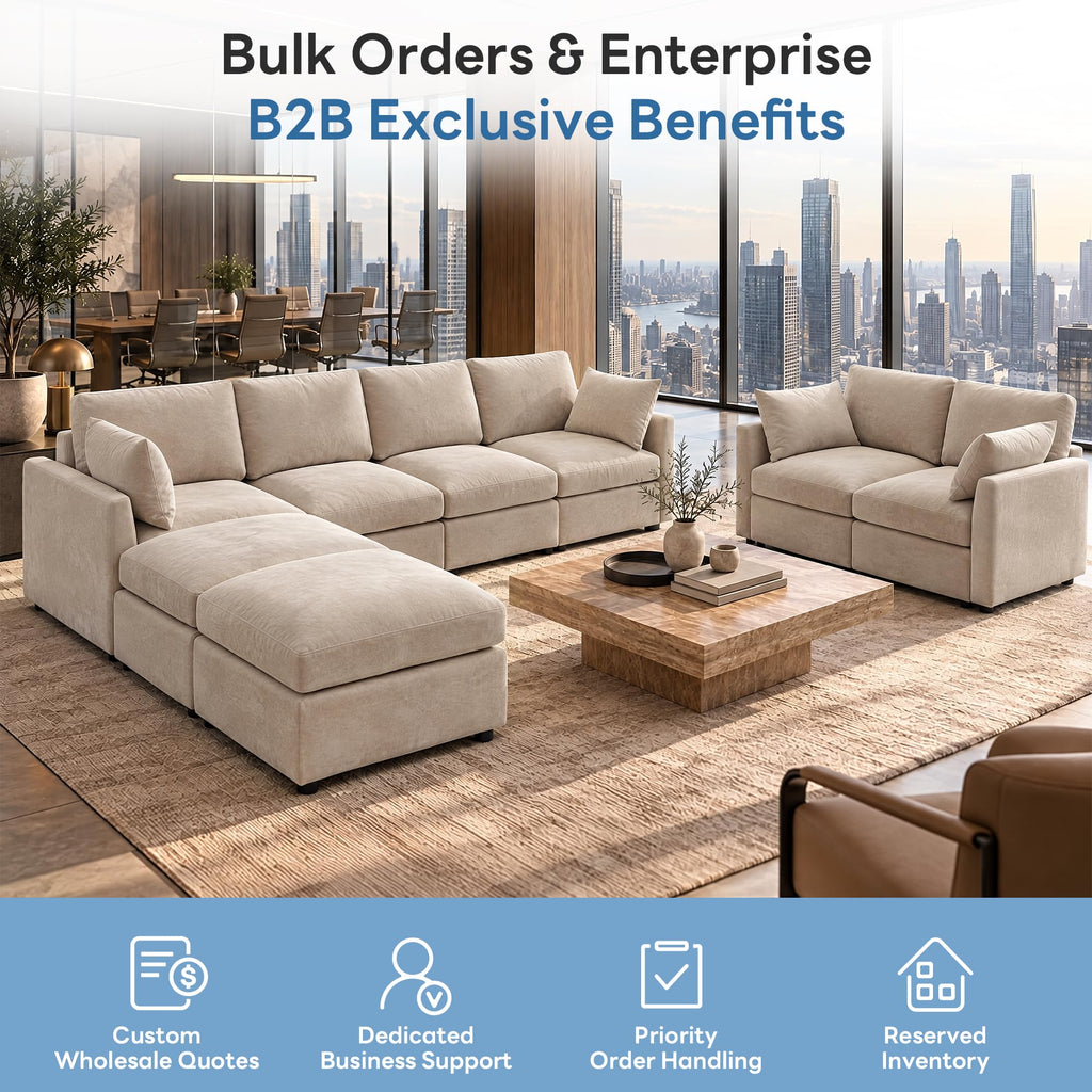 Sectional Cloud Couch, Spring Cushion Seating, L Shaped Convertible Modular Sofa with Ottoman, Khaki