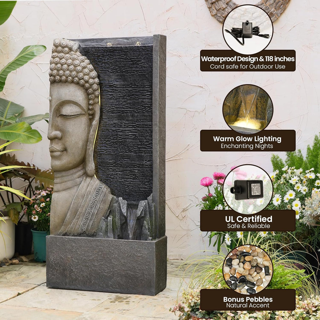47.5" Buddha Water Fountain Outdoor with LED Lights
