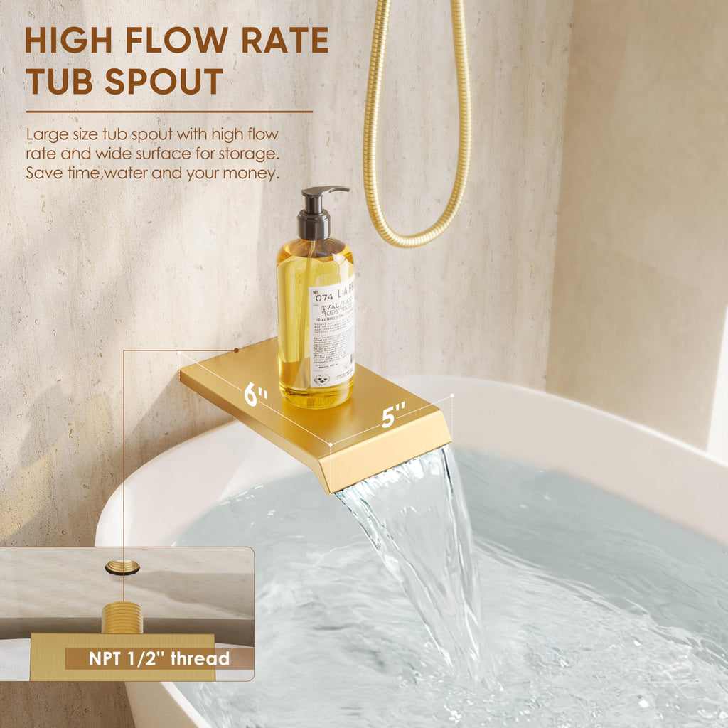 Brushed Gold Shower System with Tub Spout and 10" Rain Shower Head