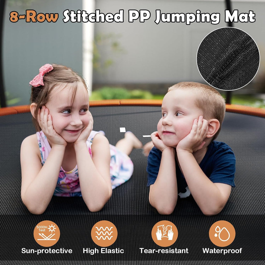 Trampoline Outdoor 8FT 10FT 12FT, ASTM Approved Trampolines with Enclosure Net, Ladder & Seamless Design, 880/1100LBS