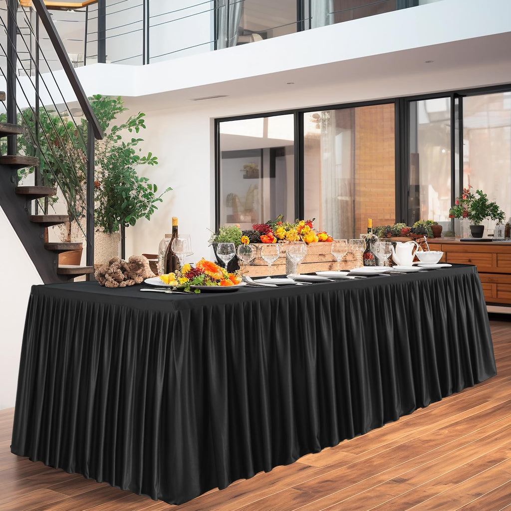 Care 2 Pack Black Rectangle Table Clothes for 6 Foot Tables, Polyester Fitted Tablecloths 6t Stretch Table Cover for