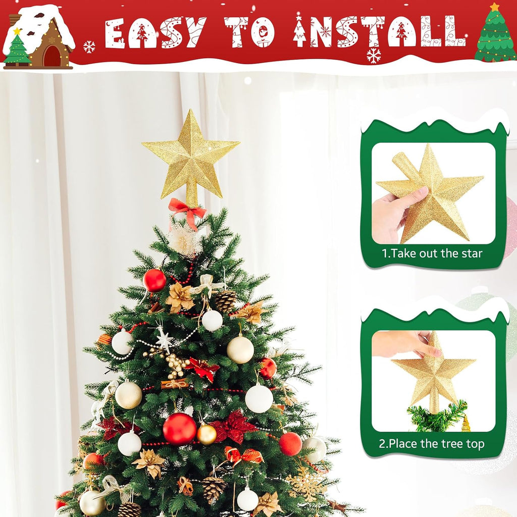 Glitter Christmas Star Tree Topper for Holiday Decorations, Christmas Tree Decoration for Holiday Ornament and Home