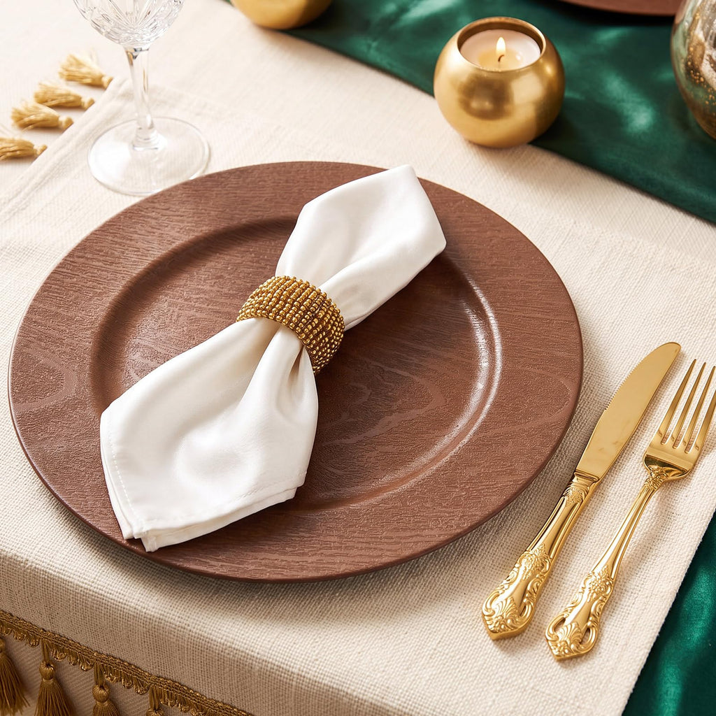 100 Pcs Faux Wood Charger Plates 13 Inch Round Rustic,Brown
