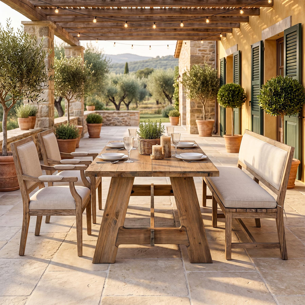 63-Inch Farmhouse Dining Table for 4-6, Natural Solid Wood Rectangle Kitchen Table, Rustic Wooden Dinner Furniture