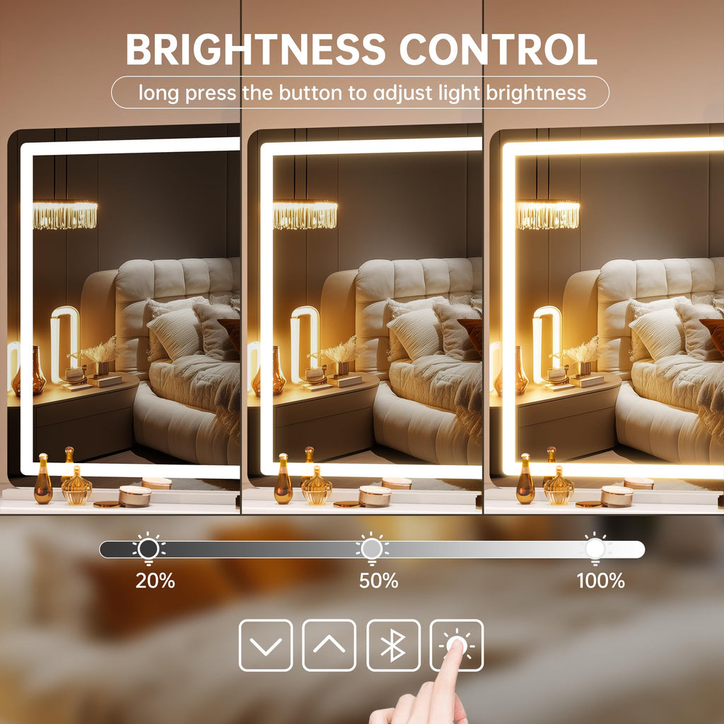 Vanity Mirror with Lights and Bluetooth Speaker, 50.2" x 33.9" LED Makeup Mirror, Lighted Makeup Mirror with Dimmable