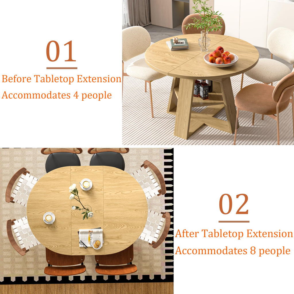 43.3"-59" Extendable Round Oval Dining Table for 4-8 with Storage Shelf